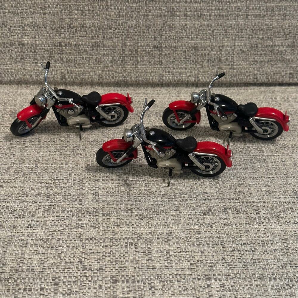 3 Harley-Davidson Sportster Motorcycle Licensed Die Cast Model Bikes Red Black
